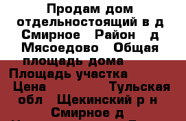 Продам дом отдельностоящий в д.Смирное › Район ­ д.Мясоедово › Общая площадь дома ­ 40 › Площадь участка ­ 4 200 › Цена ­ 900 000 - Тульская обл., Щекинский р-н, Смирное д. Недвижимость » Дома, коттеджи, дачи продажа   